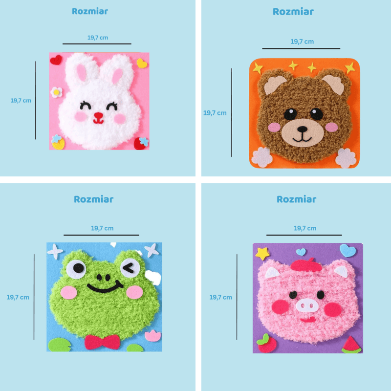 Zestaw do haftowania DIY - Puszyste Zwierzątka ( 4 wzory w zestawie)