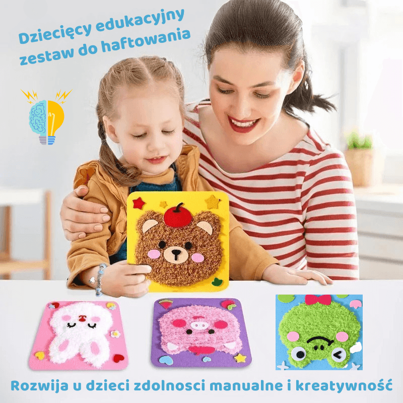 Zestaw do haftowania DIY - Puszyste Zwierzątka ( 4 wzory w zestawie)